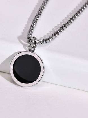 ROOTWAVE Trendy Mens Jewellery Silver Black Geometric Circle Shape locket Pendant Silver Stainless Steel Pendant