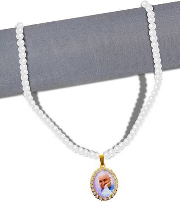 Uniqon Blessing's Always Guru Ji Swaroop/Photo Pendant Locket Necklace Moti/Beads Mala Gold-plated Metal Pendant Set