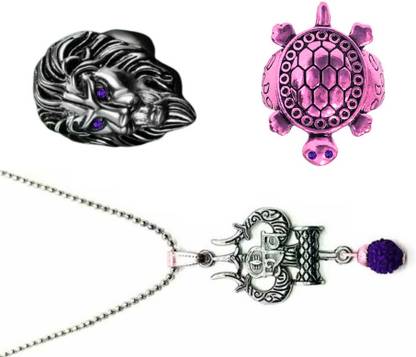 Dynamic Retail Global Shiva Mahadev Mahakal Locket Pendant Necklace Lion & Tortoise Turtle Rings g60r Stainless Steel Pendant Set