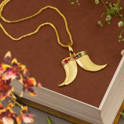 Vogue21 Navratna Teeth Pendant Gold-plated Brass