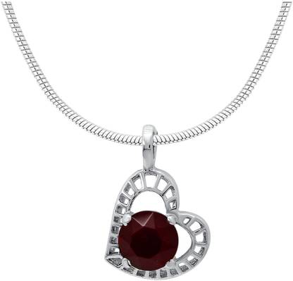 mahi Red Stylized Heart Rhodium Swarovski Crystal Alloy Pendant