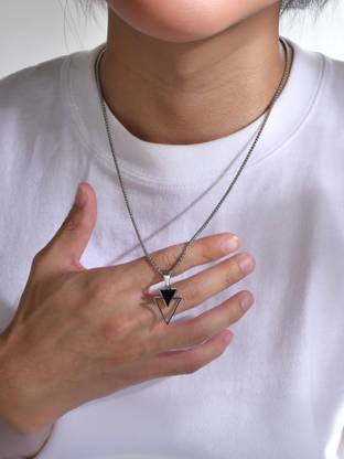 Ruhi Collection Geometric Traingle Silver Pendant with chain Silver Alloy, Stainless Steel Pendant Set