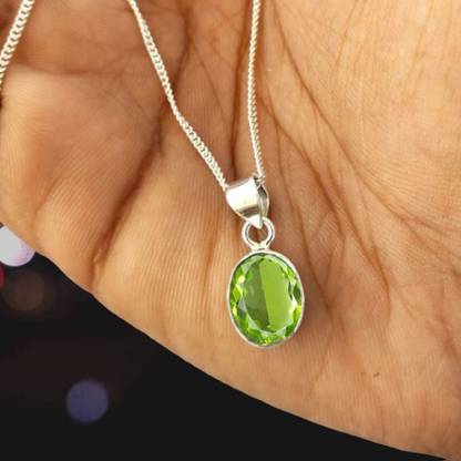 Chopra Gems Unique & Effective 100% Original Peridot Stone Pendants for Men & Women Silver Peridot Brass