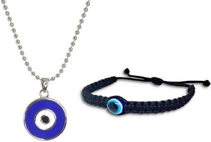 Uniqon Evil Eye Nazar Suraksha Kavach Locket Pendant And Wrist Band Rope Dori Bracelet Stainless Steel, Cotton Dori