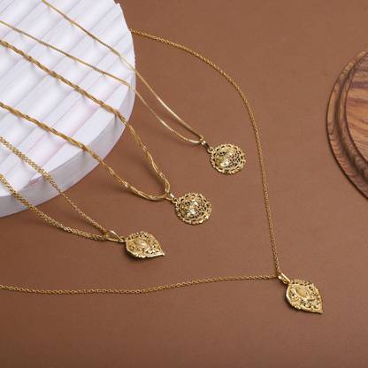 Triply9 Gold Plated Lucky Locket Pack of 4 Alloy Metal Gold-plated Metal Locket Set