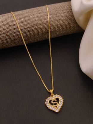 SOLIBELLE S letter alphabet Pendant 18 Inch Mangalsutra with Gold Plated Mangalsutra Gold-plated Cubic Zirconia Alloy Pendant Set
