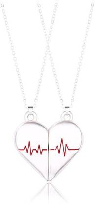 zebisco Attraction Couples Matching Magnetic Necklaces heartbeat Pendants Locket Stainless Steel Locket