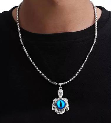 Adhvik Illuminati Horus Evil Eye Skeleton/Skull Gothic Head Pendant Locket Necklace Silver Stainless Steel Pendant Set