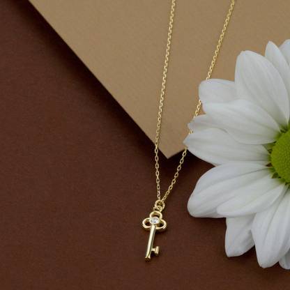 BLINE Gold Key Necklace, dainty necklace, vintage key necklace, key jewelry Gold-plated Diamond Alloy Pendant
