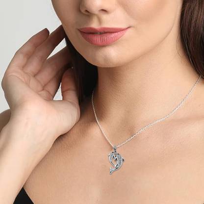 De-Ultimate Silver Anti-Tarnish Double Fish Design Cubic Zirconia Pendant Locket Silver Cubic Zirconia Stainless Steel Pendant