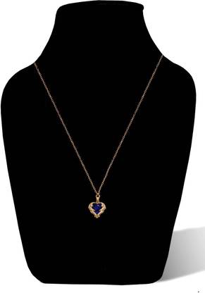 Utkarsh Golden AD Nug Heart Shape Blue Diamond Necklace Pendant Locket Clavicle Chain Stainless Steel Pendant Set