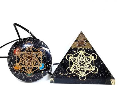 VIBESLE Orgone Black Pyramid And Pendant with Seven Chakra for Protection, Energy Crystal Stone Pendant