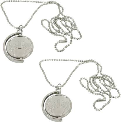 Uniqon Metal Fancy & Stylish One Rupees Coin/Sikka Locket Pendant With Chain Silver मेटल पेंडेंट सेट