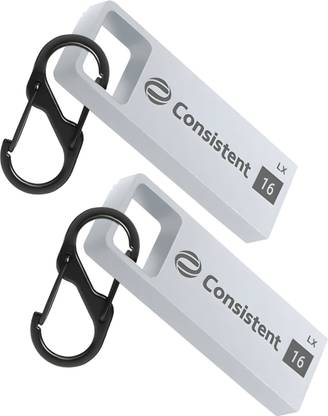 Consistent 16GB Pack Of 2 Metal Pendrive With Keychain Carabiner, 5 Years Warranty 16 GB Pen Drive Compatible with Laptop, Desktop Computer USB 2.0 Metal Case