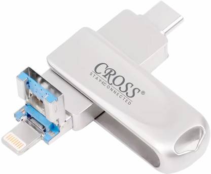 CROSS Ignite X 3 in 1 Flash Drive with Light-ning, USB A, Type-C Interface PenDrive 128 GB Pen Drive Compatible with Desktop Computer, Audio Player, Gaming Console, Laptop, Mobile, Tablet, Television USB 3.0 Metal Case