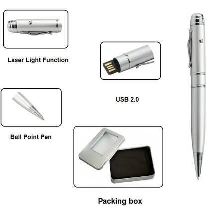 KBR PRODUCT 1+1 Combo USB Flash Disk with Designer Ball Pen & Laser Pointer 4 Pen Drive Compatible with Gaming Console, Desktop Computer, Mobile, Audio Player, Laptop USB 2.0 Metal Case