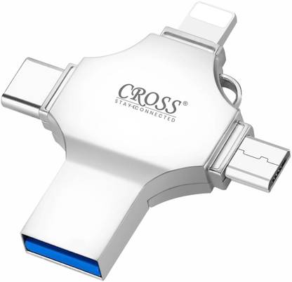 CROSS 4 in 1 Flash Drive with Light-ning, Micro USB, USB A, Type-C 32 GB Pen Drive Compatible with Desktop Computer, Audio Player, Gaming Console, Laptop, Mobile, Tablet, Television USB 3.0 Metal Case