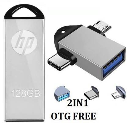 HP V220w 2IN1 OTG FREE 128 GB Pen Drive 128 GB Pen Drive Compatible with Audio Player, Desktop Computer, Laptop, Mobile, Tablet USB 2.0, USB 3.0 Metal Case