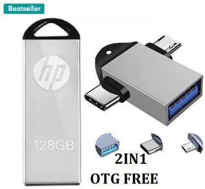 HP V220G 2IN OTG FREE 128 GB Pen Drive Compatible with Laptop, Mobile, Netbook, Tablet, Television, Desktop Computer, Audio Player, Gaming Console USB 2.0, USB 3.0 Metal Case