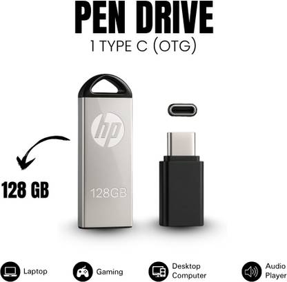 HP 128GB Pen drive V220A 128 GB Pen Drive Compatible with Audio Player, Desktop Computer, Laptop, Mobile, Tablet USB 3.0 Metal Case