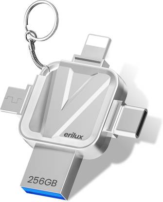 ZITRONIX Pendrive 256GB, 4-in-1 Flash Drive for iPhone 4 in 1 Type C Pendrive 256 GB Pen Drive Compatible with Laptop Lightning Metal Case