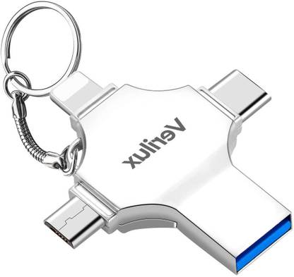 Verilux Flash Drive 4 in 1 Pendrive 64GB Mini Hangable Pen Drive for iOS & Android 64 GB Pen Drive Compatible with Mobile, Laptop, Desktop Computer USB 3.0 Plastic Case