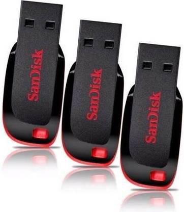 SanDisk Cruzer Blade USB Flash Drive (BLACK & RED) - 3Pc 8 GB Pen Drive Compatible with Netbook, Gaming Console, Desktop Computer, Tablet, Laptop USB 2.0 Plastic Case