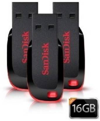 SanDisk Cruzer Blade USB Flash Drive (BLACK & RED) - 3pc 16 GB Pen Drive Compatible with Netbook, Gaming Console, Desktop Computer, Tablet, Laptop USB 2.0 Plastic Case
