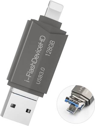 Zorbes USB Flash Drive for iPhone 3 in 1 Flash Drive with USB3.0/Micro U 128 GB Pen Drive Compatible with Laptop USB 3.1 Plastic Case