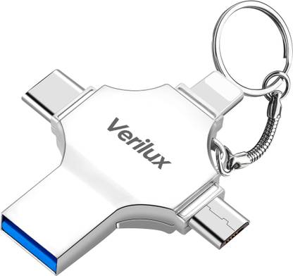 Verilux Flash Drive 4 in 1 Pendrive 64GB Mini Hangable Pen Drive for iOS & Android 64 GB Pen Drive Compatible with Mobile, Laptop, Desktop Computer USB 3.0 Plastic Case