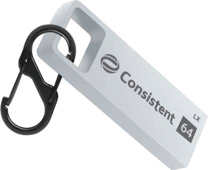 Consistent 64GB Metal Pendrive With Keychain Carabiner, 5 Years Warranty 64 GB Pen Drive Compatible with Laptop, Desktop Computer USB 2.0 Metal Case