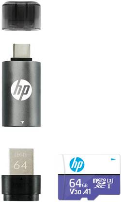 HP Combo pack 64GB Class10 MicroSD Card(MSDCWAU3) and TYPE-C OTG (X5600C) 64 GB Pen Drive Compatible with Mobile USB 3.2 Plastic Case