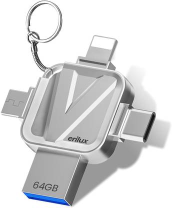 Verilux Pendrive 64GB 4 in 1 Flash Drive with Light-ning, Micro USB, USB A 64 GB Pen Drive Compatible with Laptop USB 3.0 Plastic Case