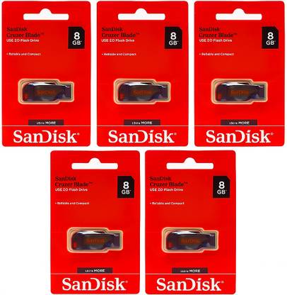 SanDisk Cruzer Blade USB 2.0 8gb Pendrive Pack of-5 8 GB Pen Drive Compatible with Audio Player, Desktop Computer, Gaming Console, Laptop, Mobile, Tablet, Netbook, Television USB 2.0 Plastic Case