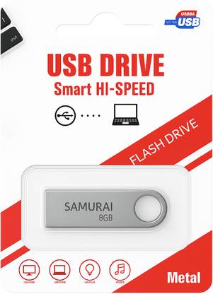 Samurai Metal USB Flash Drive, Portable Keyring Design, Silver Aluminium | Pack of 1 8 GB Pen Drive Compatible with Desktop Computer USB 2.0 Metal Case