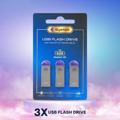 SYSTICK USB FLASHDRIVE 2.0 PENDRIVE (8GB) {3X} MODEL-101 8 GB Pen Drive Compatible with Audio Player, Desktop Computer, Gaming Console, Laptop, Netbook, Tablet, Television USB 2.0 Metal Case