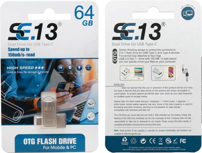 SE.13 64GB OTG PENDRIVE TYPE-C 64 OTG Drive Compatible with Mobile, Laptop USB 2.0 Metal Case