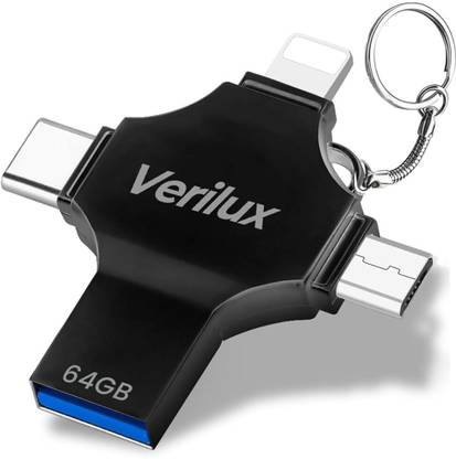Verilux Pendrive 64GB 4 in 1 Flash Drive with Light-ning, Micro USB 4 GB OTG Drive Compatible with Mobile, Laptop Lightning, USB 3.0 Metal Case