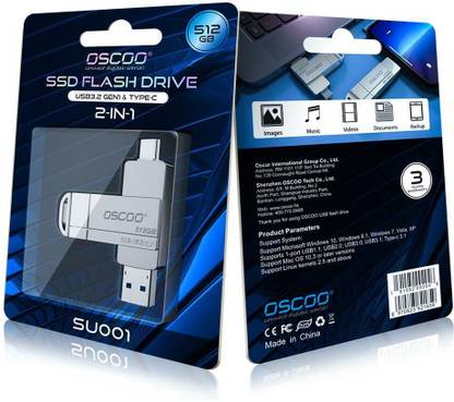 OSCOO SSD USB Flash Drive OSC-SU001 Type - C and USB3.2 GEN1 Dual OTG Support PENDRIVE 256 GB OTG Drive Compatible with Desktop Computer, Audio Player, Laptop, Mobile, Television USB 3.2 Metal Case