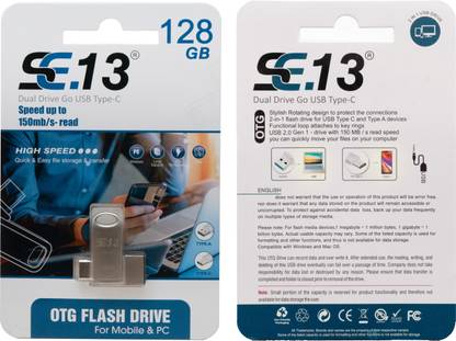 SE.13 128GB OTG PENDRIVE TYPE-C 128 OTG Drive Compatible with Mobile, Laptop USB 2.0 Metal Case