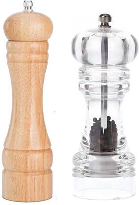 SAZARA Acrylic Pepper Grinder Mill Manual Salt Grinders Fine Grinding Wooden Traditional Pepper Mill