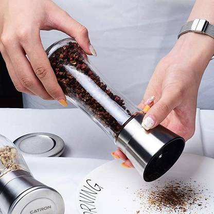 Catron Stainless Steel Top and Glass Body Salt and Pepper Grinder Crusher Mill Shakers Stainless Steel Traditional Pepper Mill
