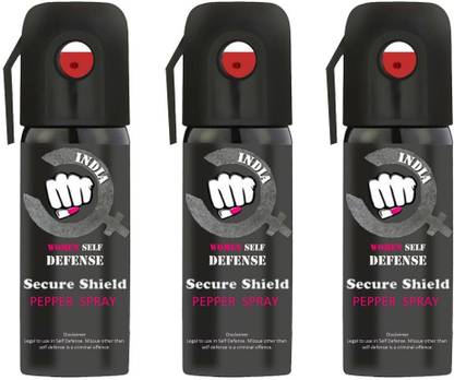 SECURE SHIELD Women Self Defence Pepper Spray for Safety/Protection, Compact Size with Clip | Max Protection - 45 shots | 55 ml | Pack of 3 Pepper Stream Spray