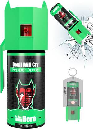 Devil Will Cry Pepper Spray, Keychain with Glass Breaker & Holster Self Defense Device-(Green) Pepper Foam Spray
