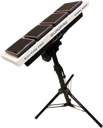 Rhythm Pro Quadpad External Trigger With 4 Cables, Hard Case & Stand Compatible For Roland SPD-20/SPD-20X/SPD-20PRO/SPD-30/SPD-SX/SPD-S/SPD-SXPRO/DTX-M12 (WHITE) Drum Machine Pads