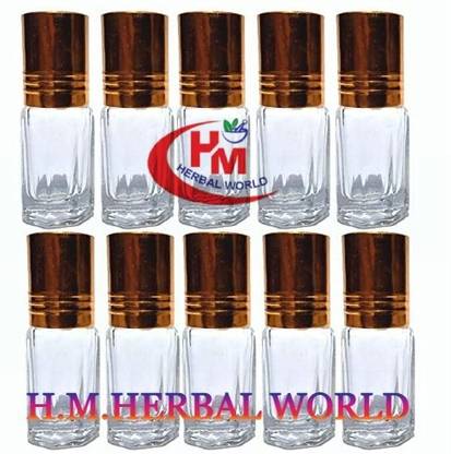 HM Herbals Roll-on Empty Glass Perfume Bottle 3ML with Golden Cap Set of 10 Pcs Perfume  -  10 ml