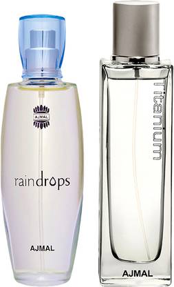 Ajmal Raindrops EDP Floral 50ml for Women and Titanium EDP Citrus 100ml for Men Eau de Parfum  -  150 ml