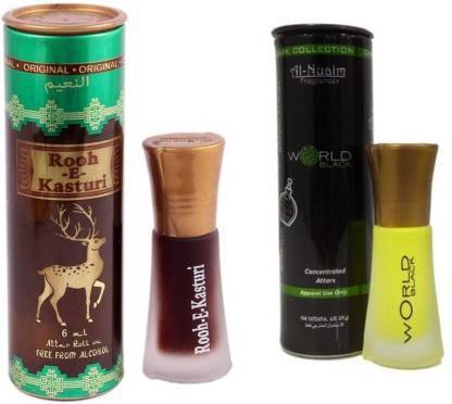 Al Nuaim Rooh e Kasturi & WORLD BLACK Alcohol Free Attar (6ml*2) Perfume  -  12 ml