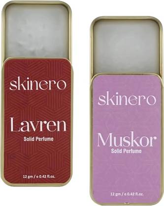skinero Combo Pack of Alcohol Free Solid Perfumes | Lavren & Muskor for Men & Women | Eau de Cologne  -  24 ml