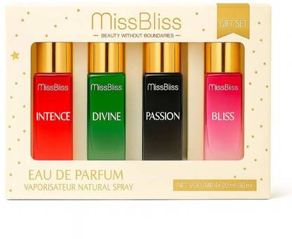 MissBliss Long Lasting Women Gift Set, Perfume for Woman, 4x20ml-Musk,Vanilla,Woody,Rose Eau de Parfum  -  80 ml